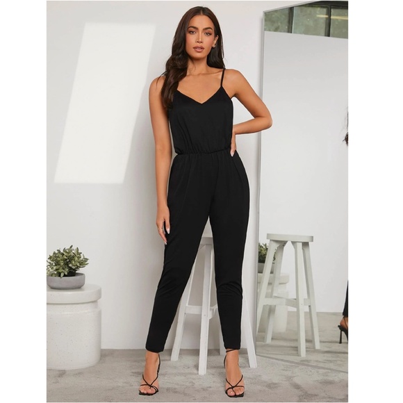 Casual Black Cami V-Neck Jumpsuit - Picture 2 of 16